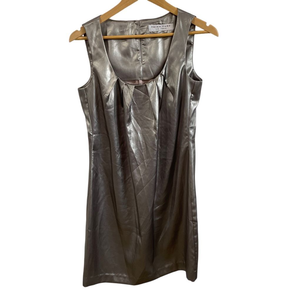 Trina Turk Metallic Silver Cocktail Dress Sleeveless Party Evening Formal XS